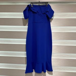 Quiz royal blue off the shoulder midi dress size 16